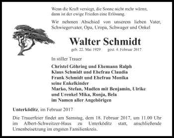 Traueranzeige von Walter Schmidt von Ostthüringer Zeitung