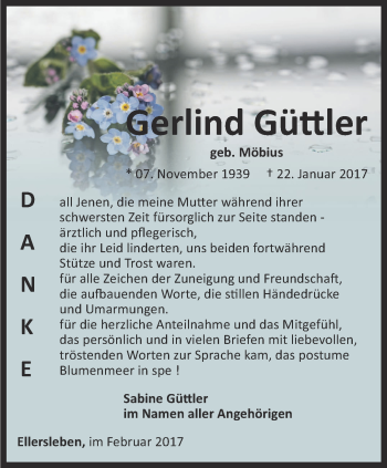 Traueranzeige von Gerlind Güttler von Thüringer Allgemeine