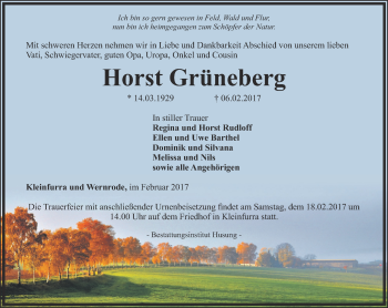 Traueranzeige von Horst Grüneberg von Thüringer Allgemeine