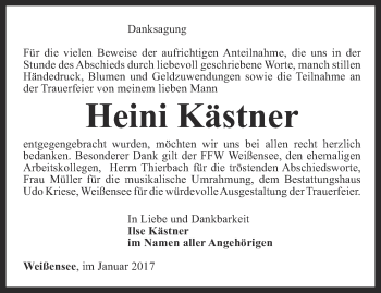 Traueranzeige von Heini Kästner von Thüringer Allgemeine