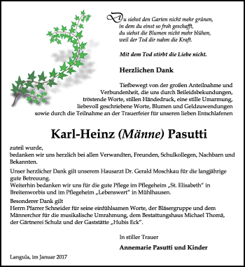 Traueranzeige von Karl-Heinz Pasutti von Thüringer Allgemeine, Thüringische Landeszeitung