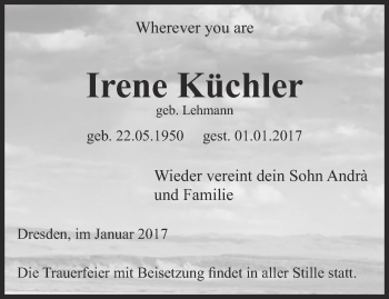 Traueranzeige von Irene Küchler von Thüringer Allgemeine