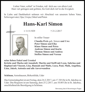 Traueranzeige von Hans-Karl Simon von Thüringer Allgemeine