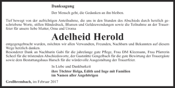 Traueranzeige von Adelheid Herold von Thüringer Allgemeine