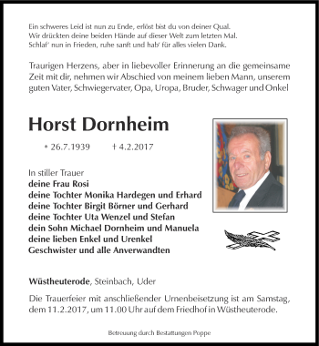 Traueranzeige von Horst Dornheim von Thüringer Allgemeine