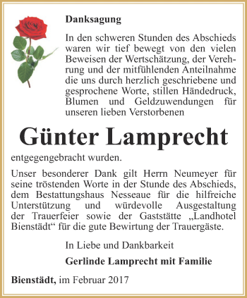 Traueranzeige von Günter Lamprecht von Thüringer Allgemeine, Thüringische Landeszeitung