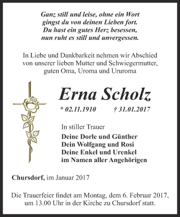 Traueranzeige von Erna Scholz von Ostthüringer Zeitung