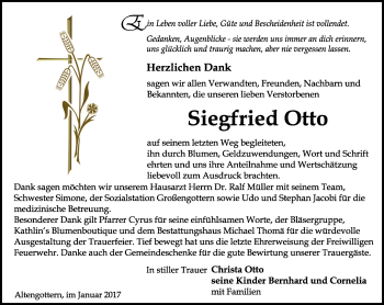 Traueranzeige von Siegfried Otto von Thüringer Allgemeine, Thüringische Landeszeitung