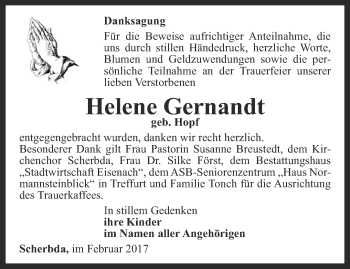 Traueranzeige von Helene Gernandt von Thüringer Allgemeine, Thüringische Landeszeitung