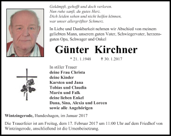 Traueranzeige von Günter Kirchner von Thüringer Allgemeine