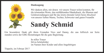 Traueranzeige von Sandy Schmidt von Ostthüringer Zeitung