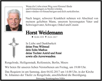 Traueranzeige von Horst Weidemann von Thüringer Allgemeine