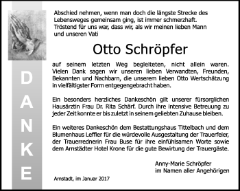 Traueranzeige von Otto Schröpfer von Thüringer Allgemeine