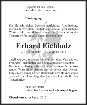 Traueranzeige von Erhard Eichholz von Thüringer Allgemeine, Thüringische Landeszeitung