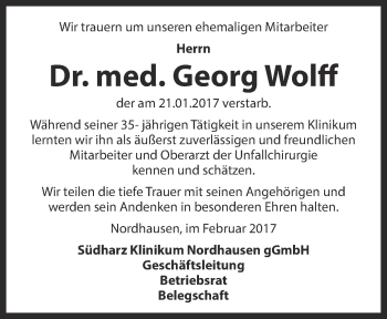 Traueranzeige von Georg Wolff von Thüringer Allgemeine