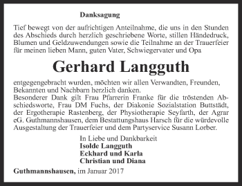 Traueranzeige von Gerhard Langguth von Thüringer Allgemeine