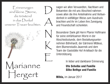 Traueranzeige von Marianne Hergert von Thüringer Allgemeine, Thüringische Landeszeitung