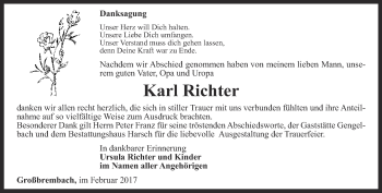 Traueranzeige von Karl Richter von Thüringer Allgemeine