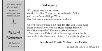 Traueranzeige von Erhard Neubauer von Thüringer Allgemeine, Thüringische Landeszeitung