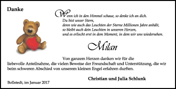 Traueranzeige von Milan Schlunk von Thüringer Allgemeine, Thüringische Landeszeitung