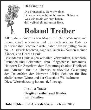 Traueranzeige von Roland Treiber von Thüringer Allgemeine, Thüringische Landeszeitung