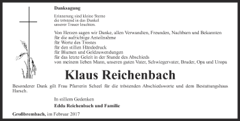 Traueranzeige von Klaus Reichenbach von Thüringer Allgemeine