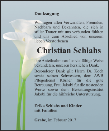 Traueranzeige von Christian Schlahs von Thüringer Allgemeine, Thüringische Landeszeitung