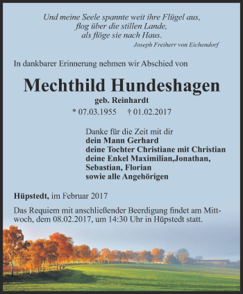 Traueranzeige von Mechthild Hundeshagen von Thüringer Allgemeine