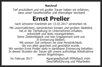 Traueranzeige von Ernst Preller von Thüringer Allgemeine