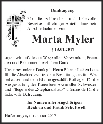 Traueranzeige von Marta Myler von Thüringer Allgemeine