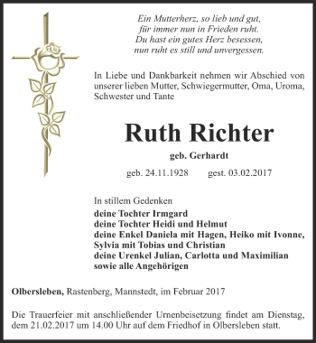 Traueranzeige von Ruth Richter von Thüringer Allgemeine