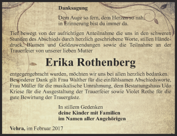 Traueranzeige von Erika Rothenberg von Thüringer Allgemeine