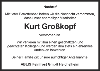 Traueranzeige von Kurt Großkopf von Thüringer Allgemeine, Thüringische Landeszeitung