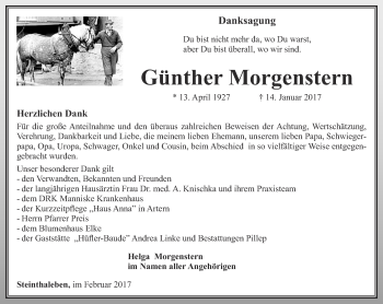 Traueranzeige von Günther Morgenstern von Thüringer Allgemeine