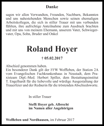 Traueranzeige von Roland Hoyer von Thüringer Allgemeine