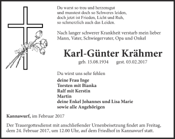 Traueranzeige von Karl-Günter Krähmer von Thüringer Allgemeine