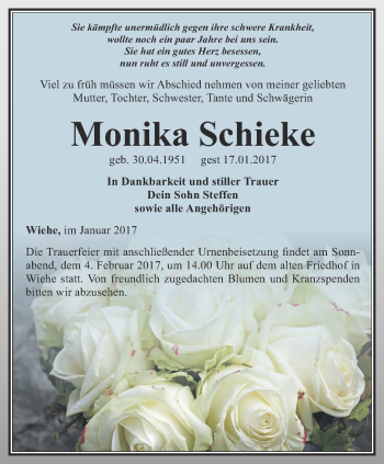 Traueranzeige von Monika Schieke von Thüringer Allgemeine