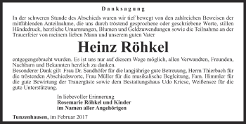 Traueranzeige von Heinz Röhkel von Thüringer Allgemeine