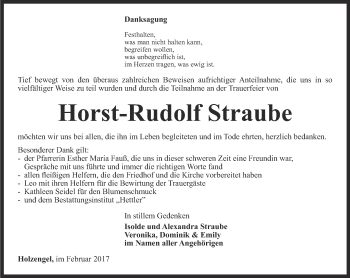 Traueranzeige von Horst-Rudolf Straube von Thüringer Allgemeine