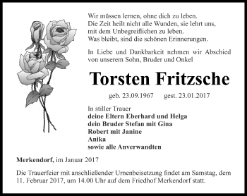 Traueranzeige von Torsten Fritzsche von Ostthüringer Zeitung