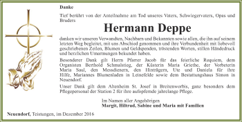 Traueranzeige von Hermann Deppe von Thüringer Allgemeine