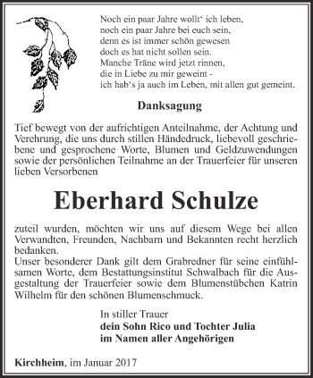 Traueranzeige von Eberhard Schulze von Thüringer Allgemeine