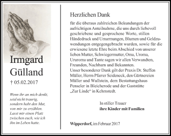 Traueranzeige von Irmgard Gülland von Thüringer Allgemeine