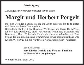 Traueranzeige von Margit und Herbert  Pergelt von Thüringer Allgemeine