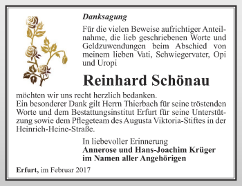 Traueranzeige von Reinhard Schönau von Thüringer Allgemeine, Thüringische Landeszeitung