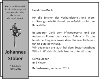 Traueranzeige von Johannes Stöber von Thüringer Allgemeine