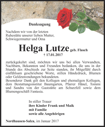 Traueranzeige von Helga Lutze von Thüringer Allgemeine