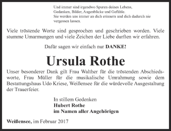 Traueranzeige von Ursula Rothe von Thüringer Allgemeine