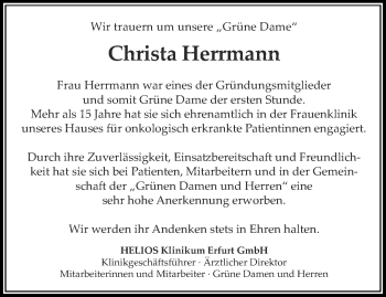 Traueranzeige von Christa Herrmann von Thüringer Allgemeine