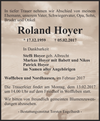 Traueranzeige von Roland Hoyer von Thüringer Allgemeine